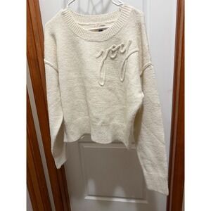 Universal Thread‎ Joy Graphic Sweater Cream Knit Crew Neck Drop Shoulder Large